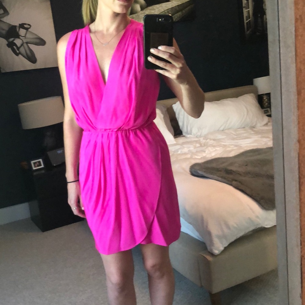 Hot pink silk wrap dress